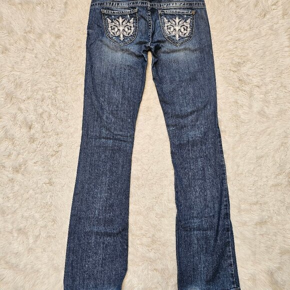 Guess Women's Blue Daredevil Boot Cut Stretch Distressed Embroidery Jeans 26 - Picture 4 of 13
